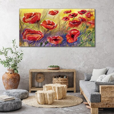 Foto auf leinwand Rote Mohnblumen gegen die Sonne
