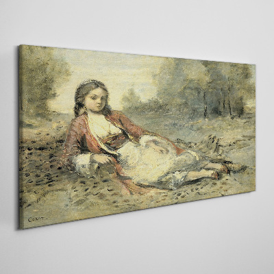 Foto auf leinwand Porträt eines liegenden Mädchens