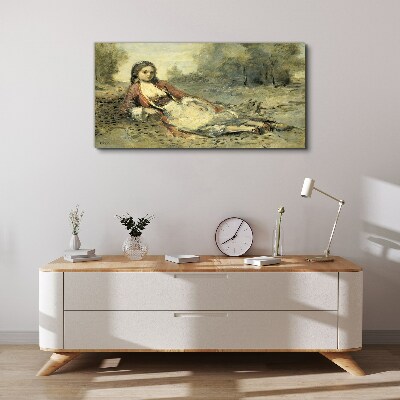 Foto auf leinwand Porträt eines liegenden Mädchens