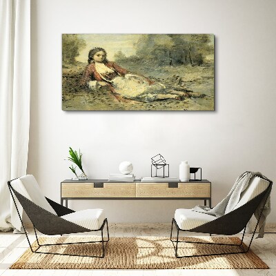 Foto auf leinwand Porträt eines liegenden Mädchens