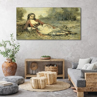 Foto auf leinwand Porträt eines liegenden Mädchens