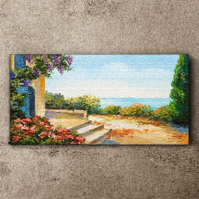Foto auf leinwand Küstenlandschaft mit Blumen