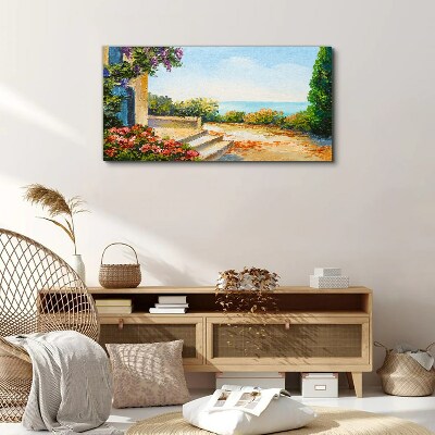 Foto auf leinwand Küstenlandschaft mit Blumen