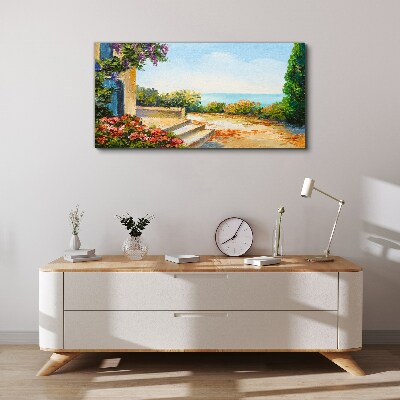 Foto auf leinwand Küstenlandschaft mit Blumen