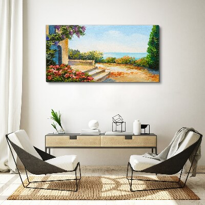 Foto auf leinwand Küstenlandschaft mit Blumen