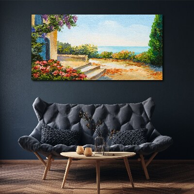 Foto auf leinwand Küstenlandschaft mit Blumen