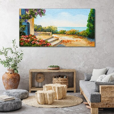 Foto auf leinwand Küstenlandschaft mit Blumen