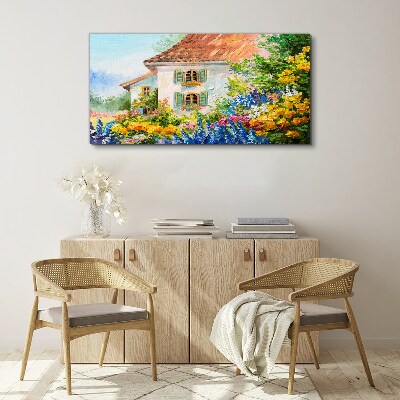 Foto auf leinwand Dorf Blumen Haus Natur