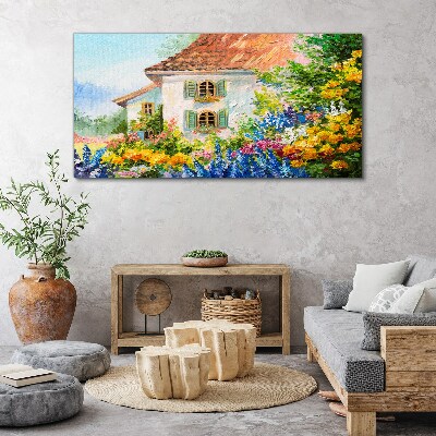 Foto auf leinwand Dorf Blumen Haus Natur