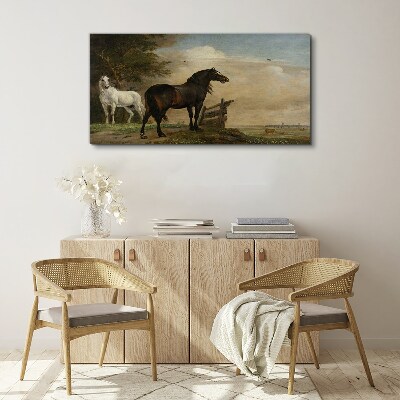 Foto auf leinwand Eine friedliche Landschaft mit Pferden