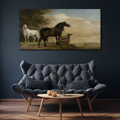 Foto auf leinwand Eine friedliche Landschaft mit Pferden