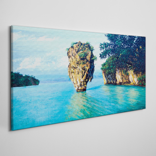 Foto auf leinwand Eine ruhige Bucht mit einem hohen Felsen