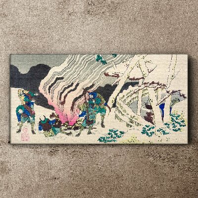 Foto leinwand Winterlandschaft mit Menschen am Lagerfeuer