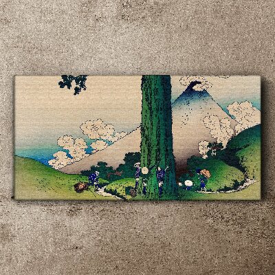 Bild auf leinwand Japanisches Dorf mit Vulkan