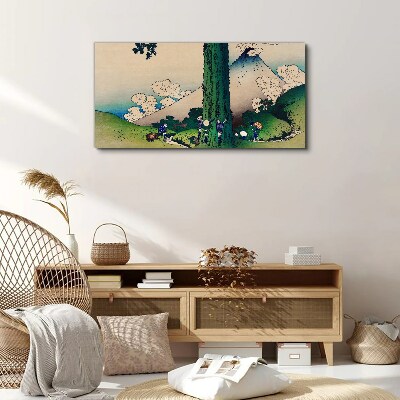 Bild auf leinwand Japanisches Dorf mit Vulkan
