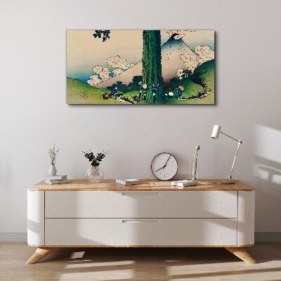 Bild auf leinwand Japanisches Dorf mit Vulkan
