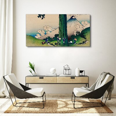 Bild auf leinwand Japanisches Dorf mit Vulkan