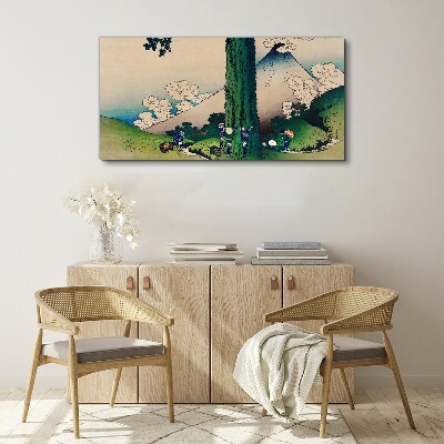 Bild auf leinwand Japanisches Dorf mit Vulkan