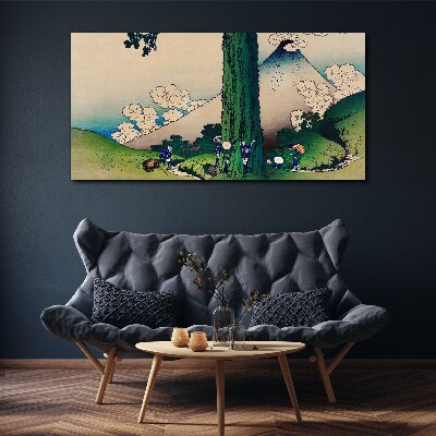 Bild auf leinwand Japanisches Dorf mit Vulkan
