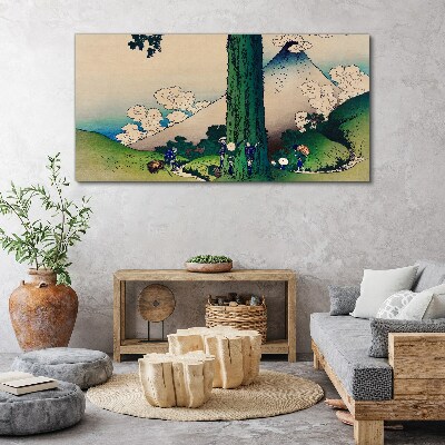 Bild auf leinwand Japanisches Dorf mit Vulkan