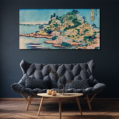 Foto auf leinwand Berglandschaft mit blühenden Bäumen