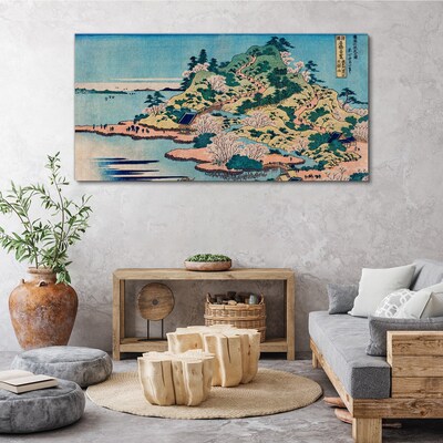 Foto auf leinwand Berglandschaft mit blühenden Bäumen