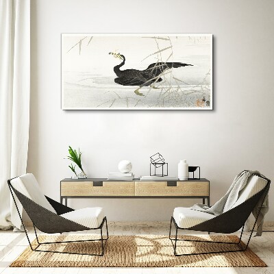 Foto auf leinwand Schwarzer Kormoran im Schilf