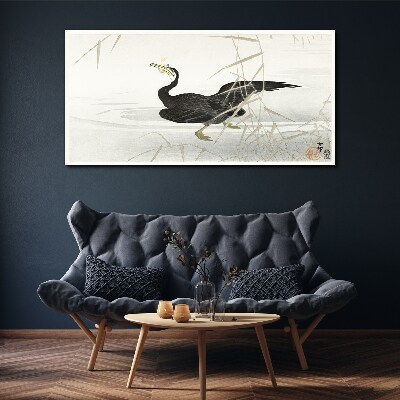 Foto auf leinwand Schwarzer Kormoran im Schilf