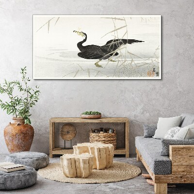 Foto auf leinwand Schwarzer Kormoran im Schilf