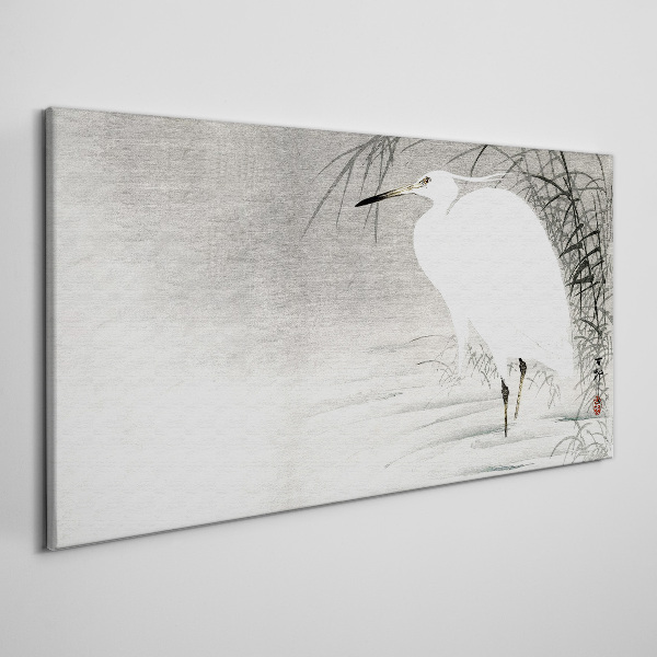 Foto auf leinwand Weißer Kranich in einer nebligen Landschaft