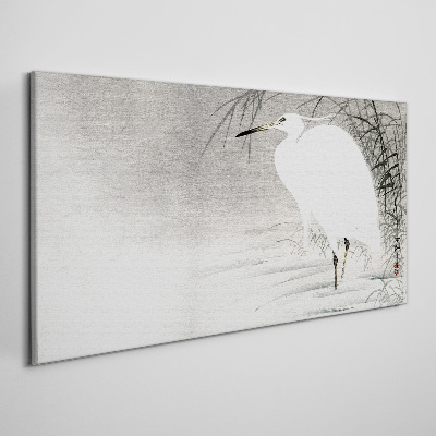Foto auf leinwand Weißer Kranich in einer nebligen Landschaft