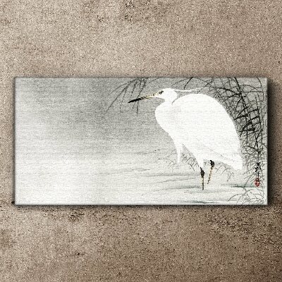 Foto auf leinwand Weißer Kranich in einer nebligen Landschaft