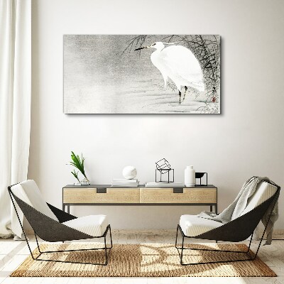Foto auf leinwand Weißer Kranich in einer nebligen Landschaft
