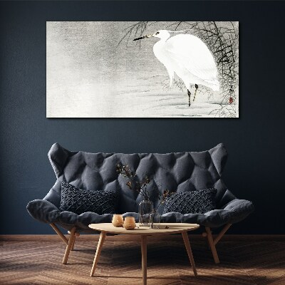 Foto auf leinwand Weißer Kranich in einer nebligen Landschaft