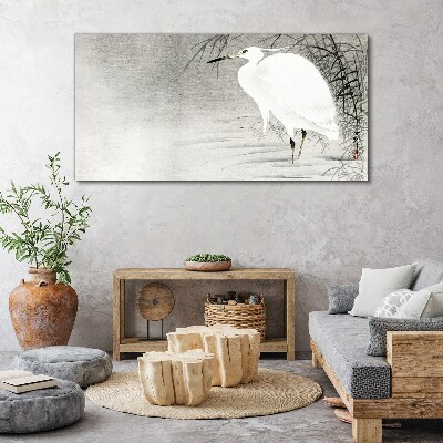 Foto auf leinwand Weißer Kranich in einer nebligen Landschaft