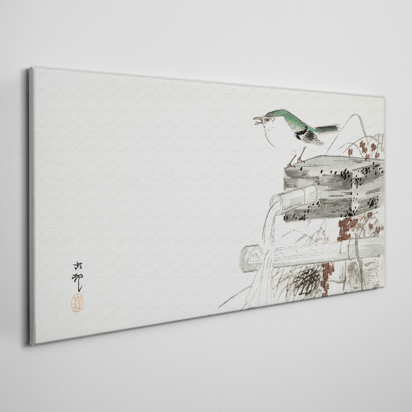 Foto auf leinwand Ein Vogel vor einer japanischen Landschaft