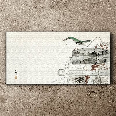 Foto auf leinwand Ein Vogel vor einer japanischen Landschaft