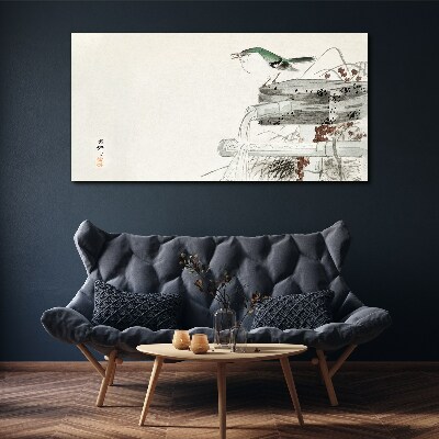 Foto auf leinwand Ein Vogel vor einer japanischen Landschaft