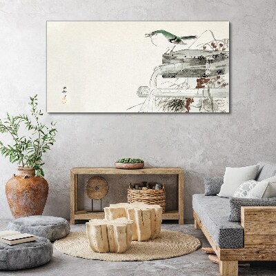 Foto auf leinwand Ein Vogel vor einer japanischen Landschaft