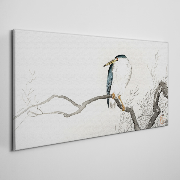 Foto auf leinwand Ein Vogel auf einem Ast in einer zarten Landschaft