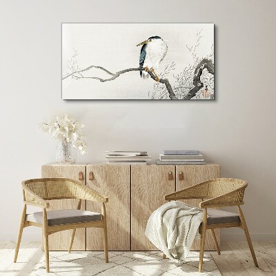 Foto auf leinwand Ein Vogel auf einem Ast in einer zarten Landschaft