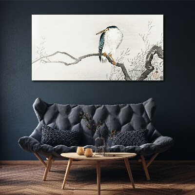 Foto auf leinwand Ein Vogel auf einem Ast in einer zarten Landschaft