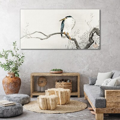 Foto auf leinwand Ein Vogel auf einem Ast in einer zarten Landschaft