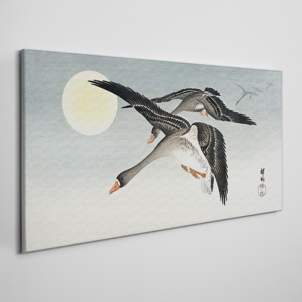 Bild auf leinwand Gänse im Flug unter dem Vollmond