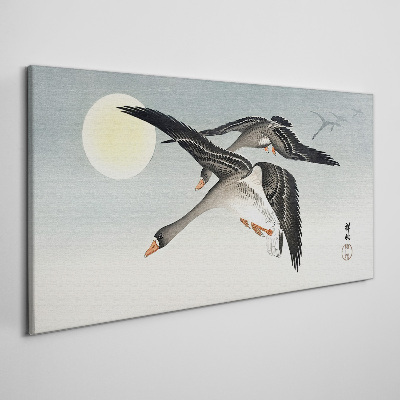 Bild auf leinwand Gänse im Flug unter dem Vollmond