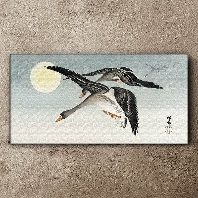 Bild auf leinwand Gänse im Flug unter dem Vollmond