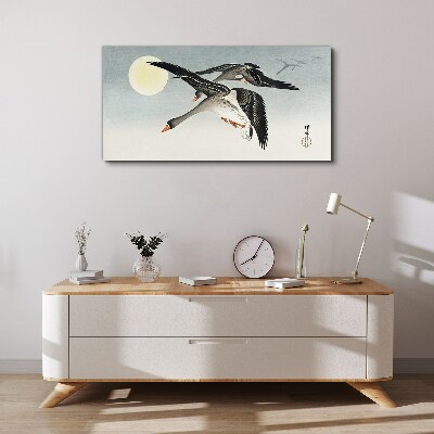 Bild auf leinwand Gänse im Flug unter dem Vollmond