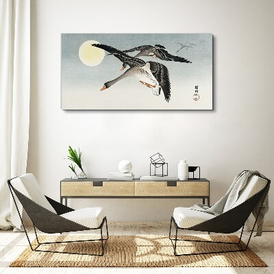Bild auf leinwand Gänse im Flug unter dem Vollmond