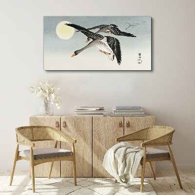Bild auf leinwand Gänse im Flug unter dem Vollmond
