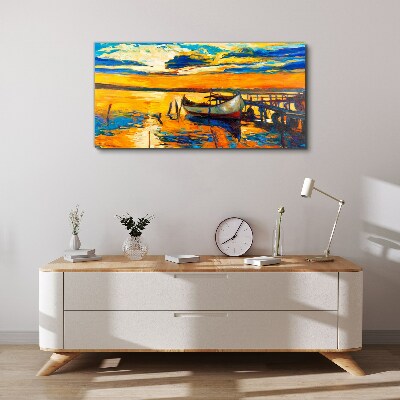 Foto auf leinwand Goldene Stunde am See